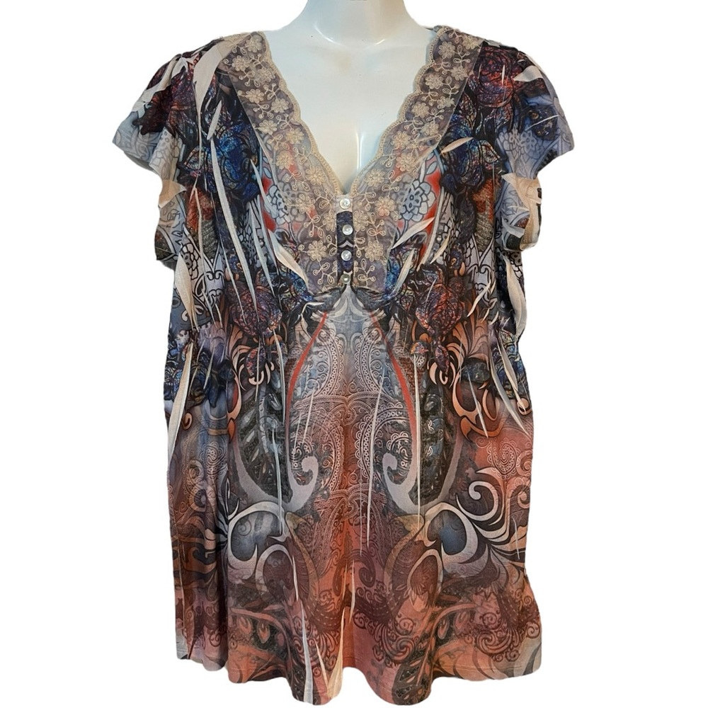 Unity Top Ruffle Sleeve Sublimation Print Jersey … - image 1